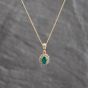 Second Hand 9ct Yellow Gold Emerald & Diamond Oval Gemstone Pendant & 18 Inch Curb Chain 41143688