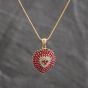 Second Hand 9ct Yellow Gold Ruby & Diamond Large Pave Heart Pendant & 16 Inch Snake Chain 41143710