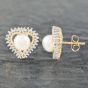 Second Hand 14ct Yellow Gold Heart Shape Freshwater Pearl & Diamond Stud Earrings 41171023