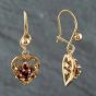 Second Hand 9ct Yellow Gold Garnet Heart Shape Cluster Dropper Earrings 41171047
