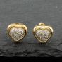 Second Hand 9ct Yellow Gold Brilliant Cut Diamond Pave Heart Stud Earrings 41171162