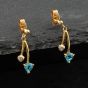 Second Hand 9ct Yellow Gold Blue Topaz & Diamond Heart Dropper Earrings 41171185