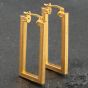 Second Hand 9ct Yellow Gold Square Oblong Patterned Hoop Earrings 41171231