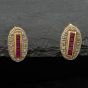 Second Hand 9ct Yellow Gold Ruby & Diamond Elongated Oval Stud Earrings 41171309