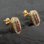 Second Hand 9ct Yellow Gold Ruby & Diamond Elongated Oval Stud Earrings 41171309