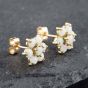 Second Hand Yellow Gold Round Opal Flower Shaped Cluster Stud Earrings 41171384