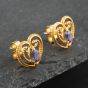 Second Hand 9ct Yellow Gold Pear Shaped Tanzanite Heart Shape Stud Earrings 41171426