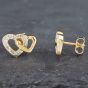 Second Hand 9ct Two Colour Gold Single Cut Diamond Double Heart Stud Earrings 41172032