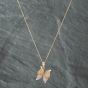 Second Hand 9ct Two Colour Gold Cubic Zirconia Butterfly Pendant & 18 Inch Curb Chain 41172203