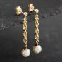 Second Hand 9ct Yellow Gold 30mm Cultured Pearl Spiral Dropper Earrings 41172399