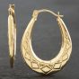 Second Hand Yellow Gold 25mm Oval Patterned Creole Earrings 41172429