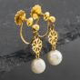 Second Hand Vintage Yellow Gold 20mm Cultured Pearl Screw Back Fittings Dropper Earrings 41172582