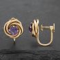 Second Hand Vintage Yellow Gold 10mm Amethyst Set Knot Screw Back Fittings Stud Earrings 41172586