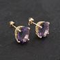 Second Hand 14ct Yellow Gold 11mm Amethyst Oval Stud Earrings 41172599