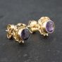Second Hand Yellow Gold Amethyst Round Rope Edge Stud Earrings 41172692