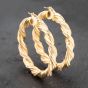 Second Hand 9ct Yellow Gold 47mm Twisted With Glitter Effect Hoop Earrings 41172735