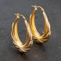 Second Hand 9ct Yellow Gold 33mm Embossed Patterned Creole Earrings 41172743