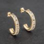 Second Hand 9ct Yellow Gold 17mm Cubic Zirconia Channel Set Half Hoop Earrings 41172927