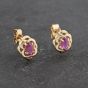 Second Hand Yellow Gold 9mm Ruby Oval Stud Earrings 41172932