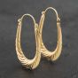 Second Hand Yellow Gold 36.5mm Oval Lined Pattern Creole Earrings 41173074