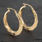 Second Hand 9ct Yellow Gold 33.5mm Patterned Hoop Earrings 41173100