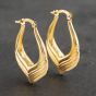 Second Hand 9ct Yellow Gold 28mm Patterned Teardrop Style Creole Earrings 41173119