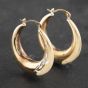 Second Hand Yellow Gold 24mm Diamond Cut Leaf Pattern Hoop Earrings 41173142