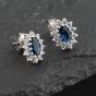 Second Hand White Gold Blue Glass & Cubic Zirconia Oval Flower Cluster 11mm Stud Earrings 41173149