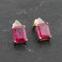 Second Hand 9ct Yellow Gold Ruby Synthetic Stone & 0.01ct Diamond Triangular Topped Oblong 13mm Dropper Earrings 41173156