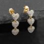 Second Hand 9ct Yellow Gold 19mm Diamond Triple Heart Dropper Earrings 41173360