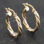 Second Hand 9ct Two Colour Gold 3.5mm Twist Hoop Earrings 41173448