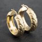 Second Hand 9ct Yellow Gold 30mm Wide Embossed Pattern Hoop Earrings 41173499
