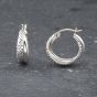 Second Hand White Gold 19mm Patterned & Plain Hoop Earrings 41173557