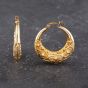 Second Hand 9ct Yellow Gold 27mm Embossed Pattern Creole Earrings 41173584