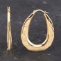 Second Hand 9ct Yellow Gold 40mm Large Oval Patterned Creole Earrings 41173591