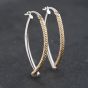 Second Hand 9ct Two Colour Gold 41.4mm Large Oval Crossover Plain & Textured Hoop Earrings 41173646