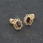 Second Hand Yellow Gold 10.8mm Garnet Oval Scalloped Edge Stud Earrings 41173703