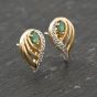 Second Hand 9ct Two Colour Gold Emerald & Diamond 16mm Stud Earrings 41173736
