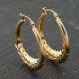 Second Hand 9ct Yellow Gold 30mm Oval Patterned Creole Earrings 41173925