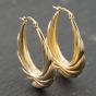 Second Hand 9ct Yellow Gold 34mm Patterned Creole Earrings 41173993