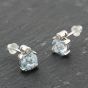 Second Hand 18ct White Gold Aquamarine & 0.06ct Diamond Cushion Shaped 8mm Stud Earrings 41174001