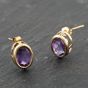 Second Hand Yellow Gold 8mm Amethyst Oval Stud Earrings 41174004