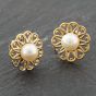 Second Hand Yellow Gold 11mm Cultured Pearl Openwork Stud Earrings 41174005