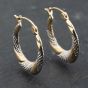 Second Hand 9ct Two Colour Gold 22mm Patterned Creole Earrings 41174034