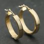 Second Hand 9ct Yellow Gold 24.3mm Lined Design Hoop Earrings 41174126