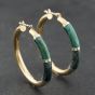 Second Hand 9ct Yellow Gold 31mm Green Enamel Decoration Hoop Earrings 41174245
