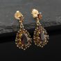 Second Hand 9ct Yellow Gold 26mm Garnet Pear Shape Cluster Dropper Earrings 41174282