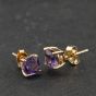 Second Hand 9ct Yellow Gold 6mm Amethyst Cushion Shaped Stud Earrings 41174286