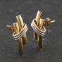 Second Hand 9ct Two Colour Gold 19mm Two Bar Knot Design Stud Earrings 41174293