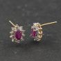 Second Hand 9ct Two Colour Gold Ruby & Diamond Oval Cluster 9mm Stud Earrings 41174294
